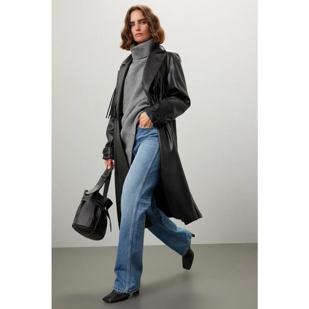 Jason Wu x RTR Black Vegan Leather Tie Waist Trench Size XS